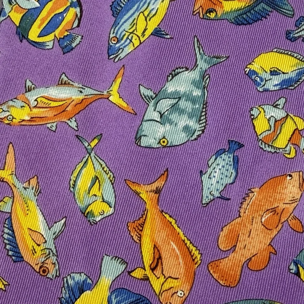 Vintage Gucci Tropical Fish Silk Tie Purple Novelty Made Italy Designer 56x3.75